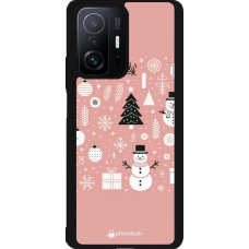 Coque Xiaomi 11T - Silicone rigide noir Noël 2024 Rose Snowman Christmas
