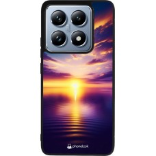 Coque Xiaomi 14T Pro - Silicone rigide noir Coucher soleil jaune violet