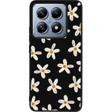 Coque Xiaomi 14T Pro - Silicone rigide noir Easter 2024 white on black flower