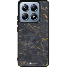 Coque Xiaomi 14T Pro - Silicone rigide noir Grey Gold Marble