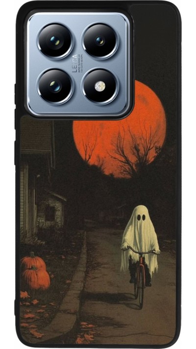 Coque Xiaomi 14T Pro - Silicone rigide noir Halloween 2025 Ghost on a bicycle