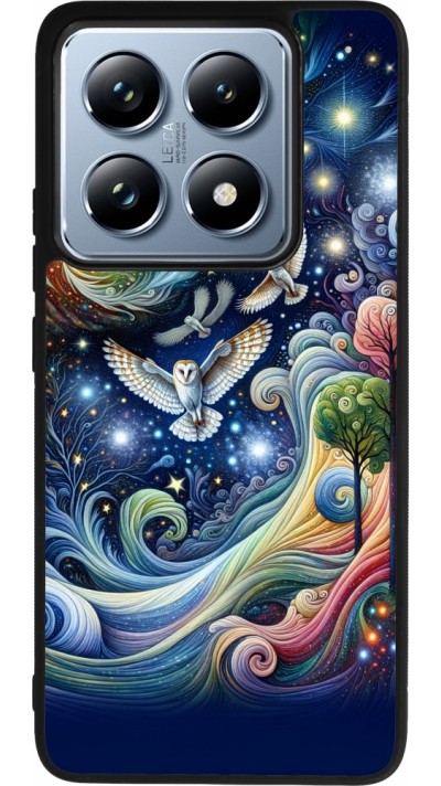 Coque Xiaomi 14T Pro - Silicone rigide noir hibou volant floral