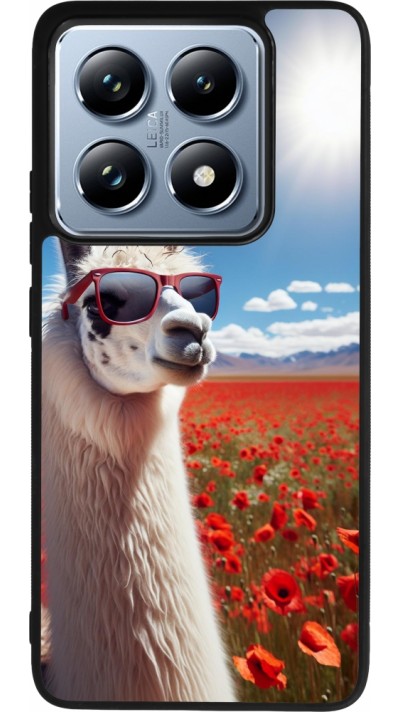 Xiaomi 14T Pro Case Hülle - Silikon schwarz Lama Chic in Mohnblume