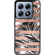 Coque Xiaomi 14T Pro - Silicone rigide noir Palm trees gold stripes