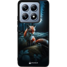 Coque Xiaomi 14T Pro - Silicone rigide noir Renard lune forêt