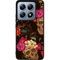 Coque Xiaomi 14T Pro - Silicone rigide noir Skulls and flowers