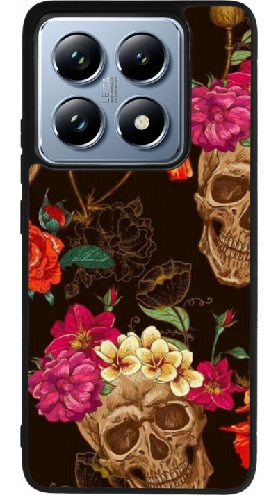 Xiaomi 14T Pro Case Hülle - Silikon schwarz Skulls and flowers