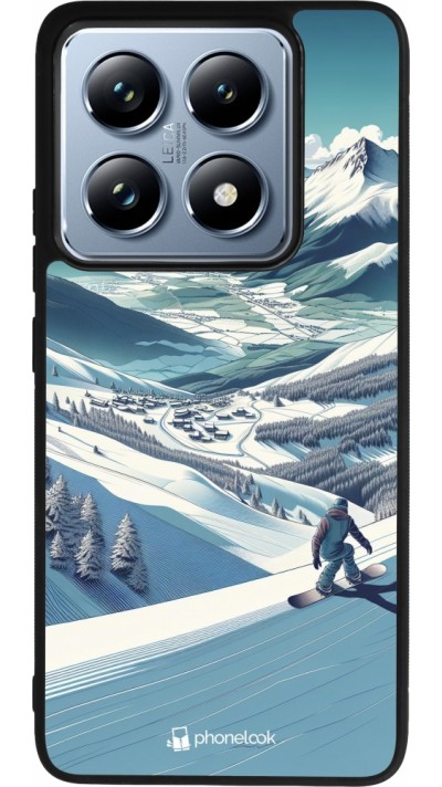 Xiaomi 14T Pro Case Hülle - Silikon schwarz Snowboarder Berg