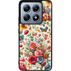 Coque Xiaomi 14T Pro - Silicone rigide noir Spring 25 printemps fleuri