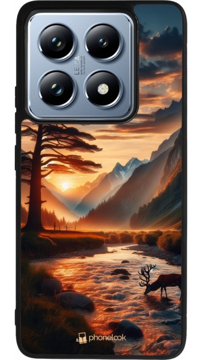 Xiaomi 14T Pro Case Hülle - Silikon schwarz Tal Sonnenuntergang Hirsch Baum