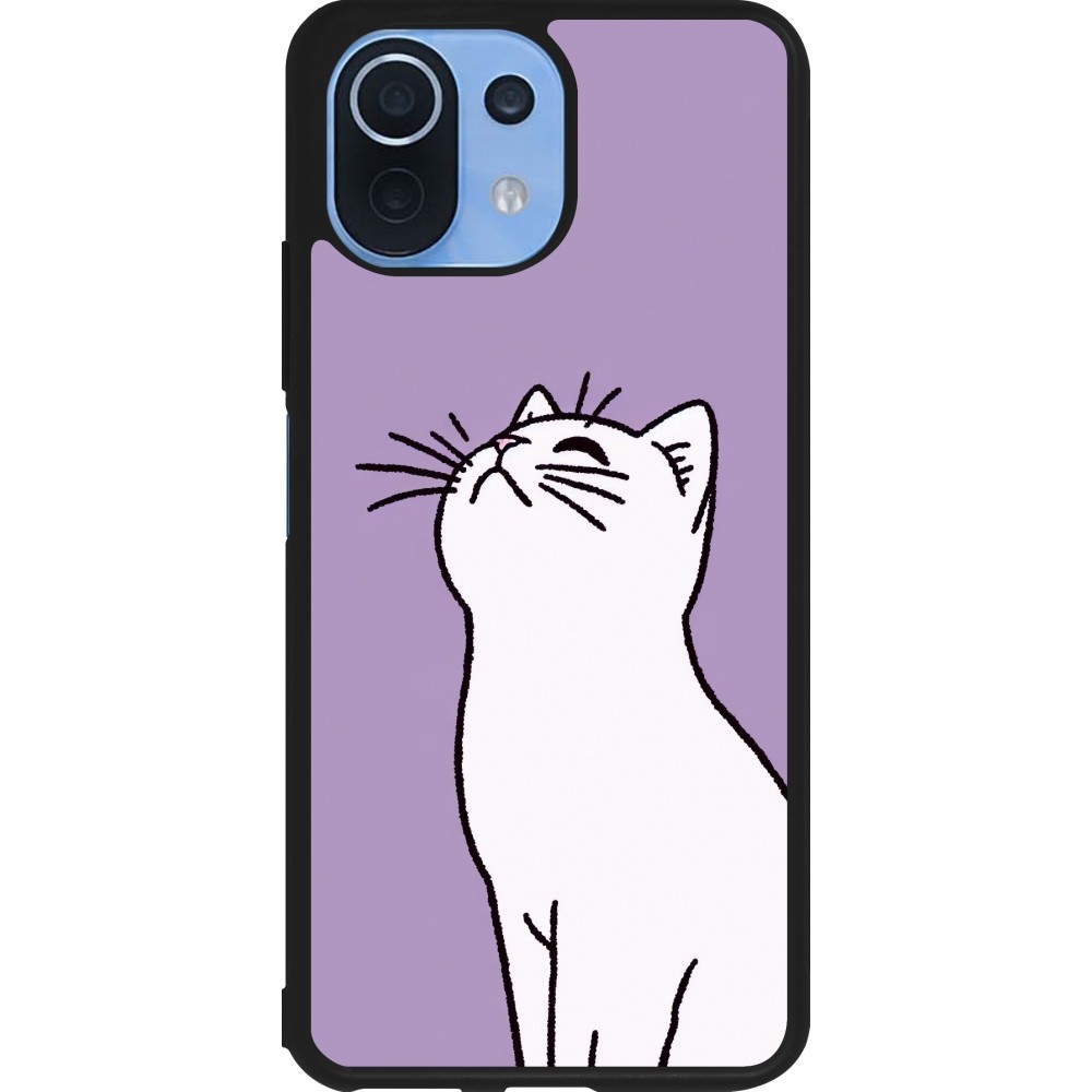 Coque Xiaomi Mi 11 Lite 5G - Silicone rigide noir Chat sur fond violet