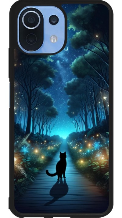 Coque Xiaomi Mi 11 Lite 5G - Silicone rigide noir Chat noir promenade