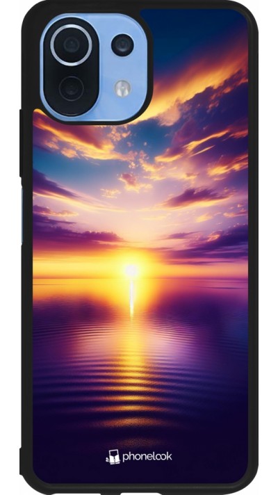 Coque Xiaomi Mi 11 Lite 5G - Silicone rigide noir Coucher soleil jaune violet