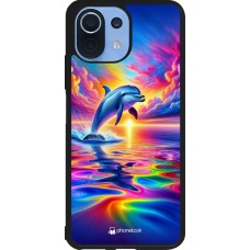 Coque Xiaomi Mi 11 Lite 5G - Silicone rigide noir Dauphin arc-en-ciel heureux