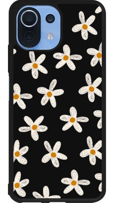 Coque Xiaomi Mi 11 Lite 5G - Silicone rigide noir Easter 2024 white on black flower