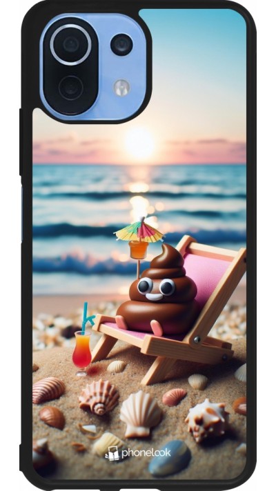 Xiaomi Mi 11 Lite 5G Case Hülle - Silikon schwarz Kackhaufen Emoji auf Liegestuhl