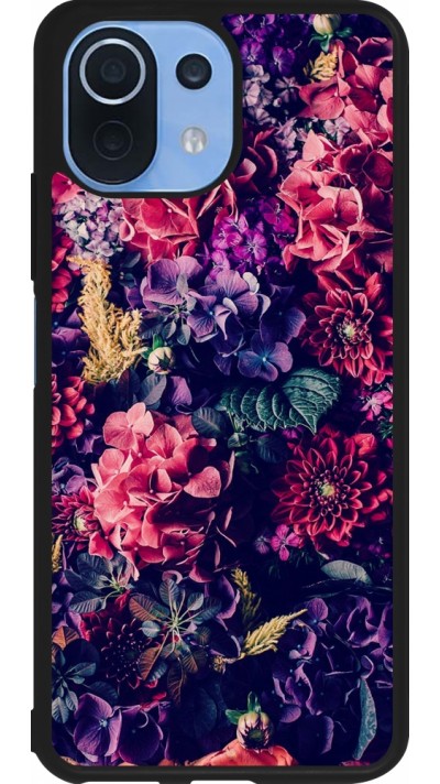 Coque Xiaomi Mi 11 Lite 5G - Silicone rigide noir Flowers Dark
