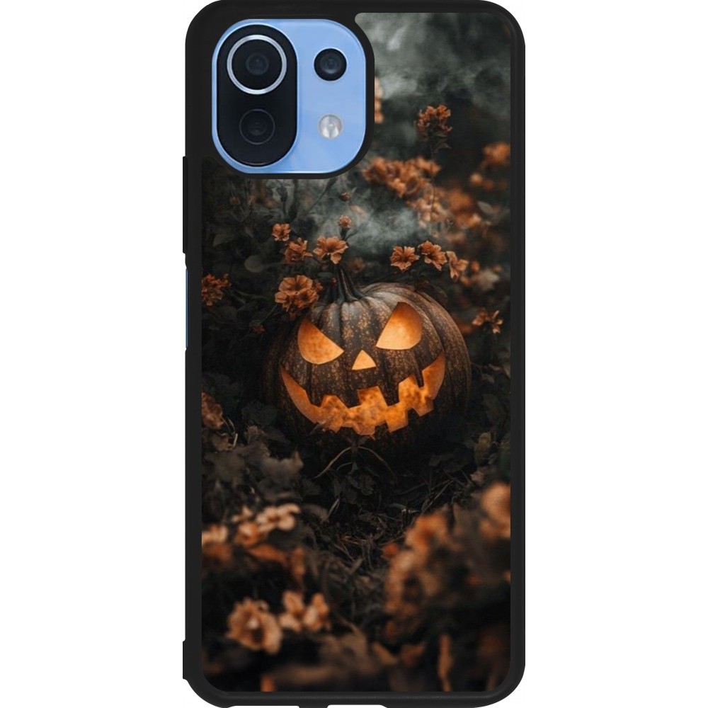 Coque Xiaomi Mi 11 Lite 5G - Silicone rigide noir Halloween 2025 Pumpkin with flowers