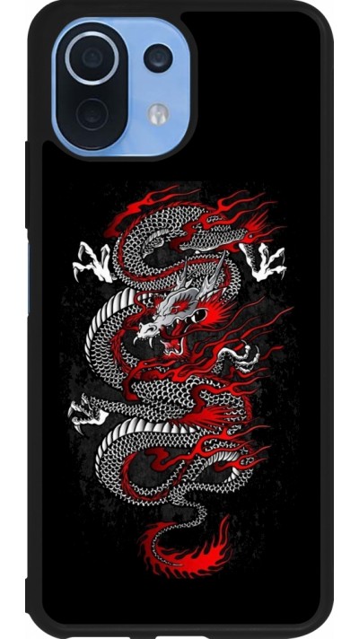 Coque Xiaomi Mi 11 Lite 5G - Silicone rigide noir Japanese style Dragon Tattoo Red Black