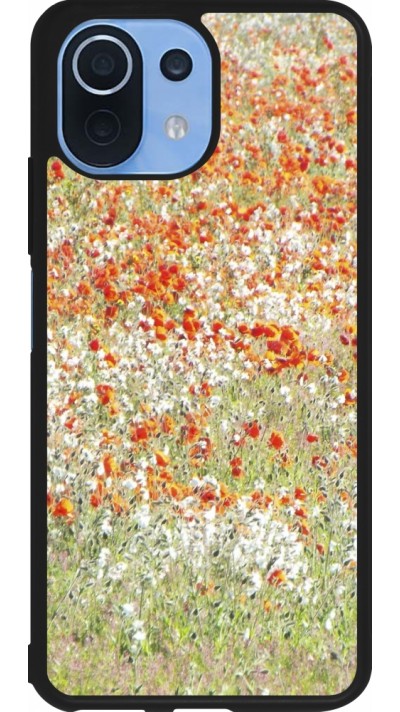 Coque Xiaomi Mi 11 Lite 5G - Silicone rigide noir Petites fleurs peinture
