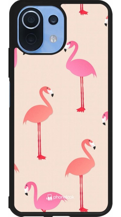 Xiaomi Mi 11 Lite 5G Case Hülle - Silikon schwarz Pink Flamingos Pattern