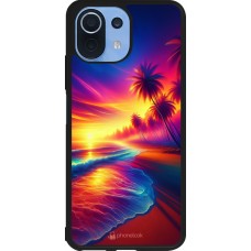 Coque Xiaomi Mi 11 Lite 5G - Silicone rigide noir Plage coucher soleil flashy