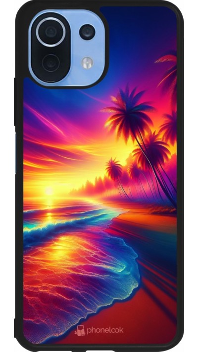 Coque Xiaomi Mi 11 Lite 5G - Silicone rigide noir Plage coucher soleil flashy