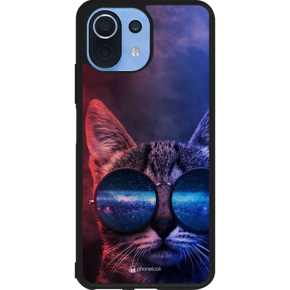 Xiaomi Mi 11 Lite 5G Case Hülle - Silikon schwarz Red Blue Cat Glasses
