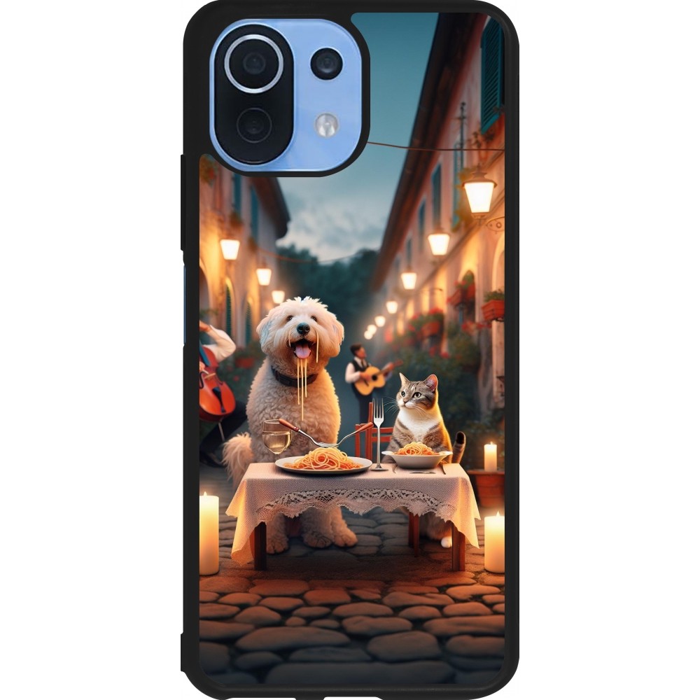 Xiaomi Mi 11 Lite 5G Case Hülle - Silikon schwarz Valentin 2024 Hund & Katze Kerzenlicht