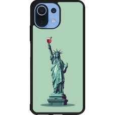 Coque Xiaomi Mi 11 Lite 5G - Silicone rigide noir Wine Statue de la liberté avec un verre de vin