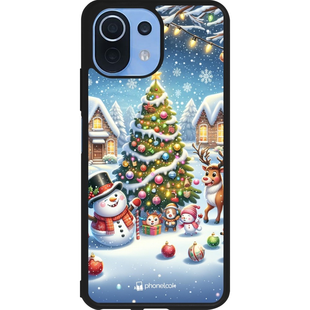 Coque Xiaomi Mi 11 Lite 5G - Silicone rigide noir Noël 2023 bonhomme de neige et sapin