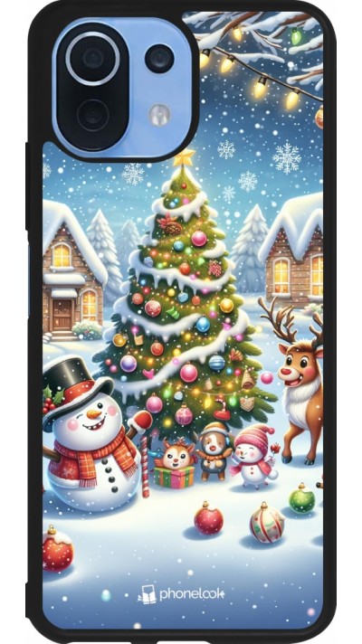 Coque Xiaomi Mi 11 Lite 5G - Silicone rigide noir Noël 2023 bonhomme de neige et sapin