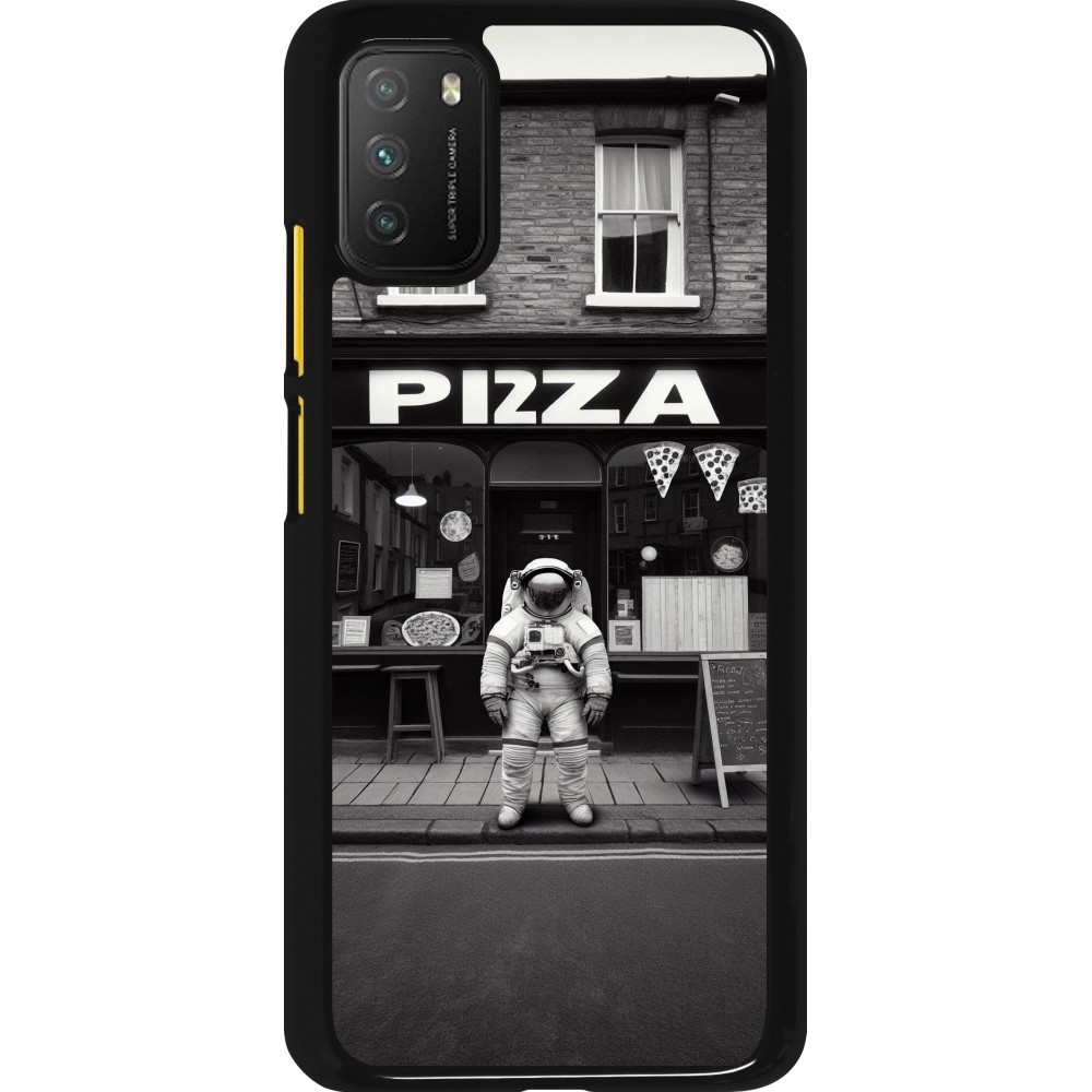 Coque Xiaomi Poco M3 - Astronaute devant une Pizzeria