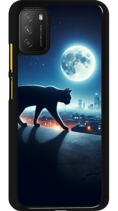 Coque Xiaomi Poco M3 - Chat noir sous la pleine lune