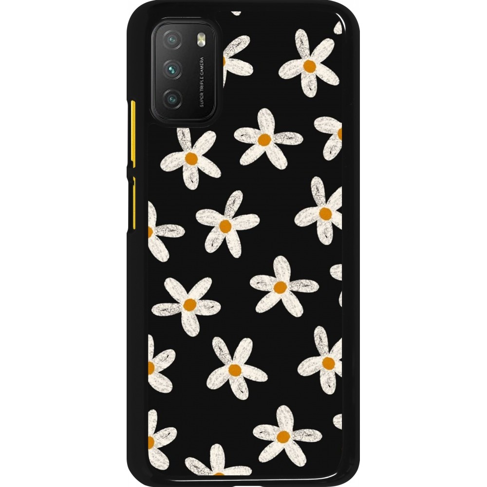 Coque Xiaomi Poco M3 - Easter 2024 white on black flower