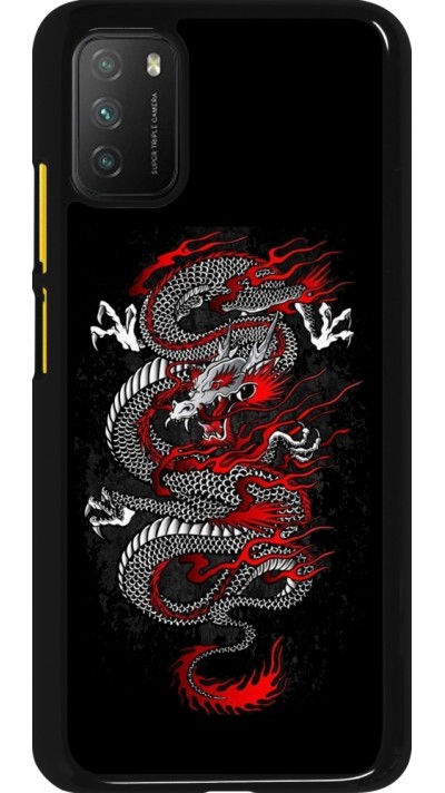 Coque Xiaomi Poco M3 - Japanese style Dragon Tattoo Red Black