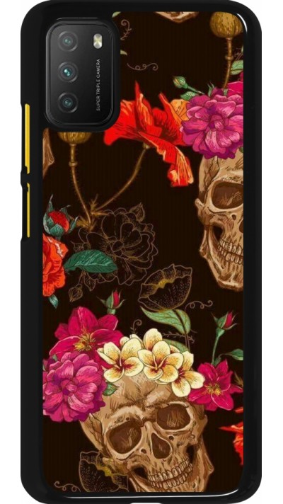 Xiaomi Poco M3 Case Hülle - Skulls and flowers