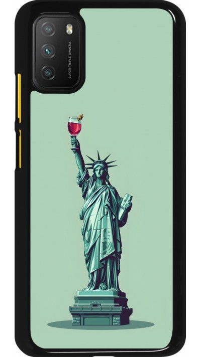 Coque Xiaomi Poco M3 - Wine Statue de la liberté avec un verre de vin