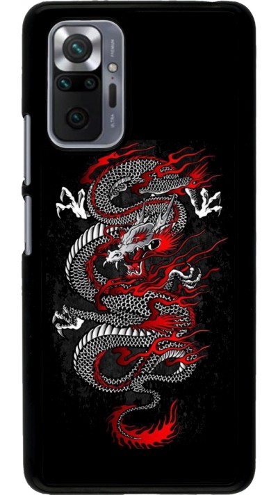 Coque Xiaomi Redmi Note 10 Pro - Japanese style Dragon Tattoo Red Black