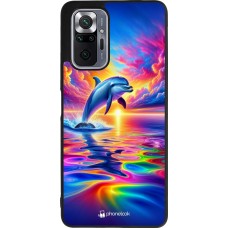 Coque Xiaomi Redmi Note 10 Pro Max - Silicone rigide noir Dauphin arc-en-ciel heureux
