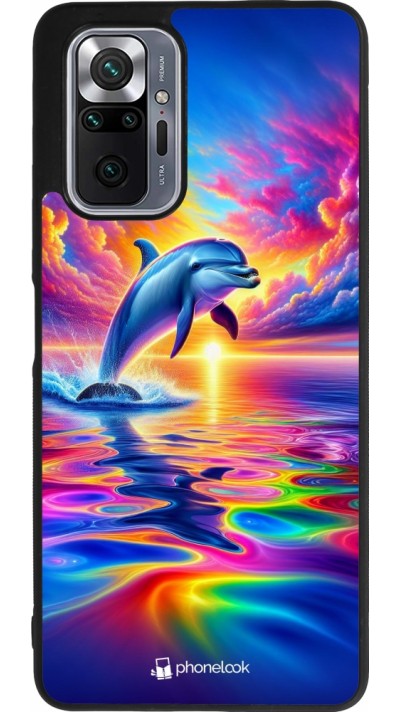 Coque Xiaomi Redmi Note 10 Pro Max - Silicone rigide noir Dauphin arc-en-ciel heureux