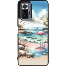 Coque Xiaomi Redmi Note 10 Pro Max - Silicone rigide noir Flamant rose aquarelle
