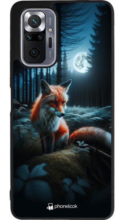 Coque Xiaomi Redmi Note 10 Pro Max - Silicone rigide noir Renard lune forêt