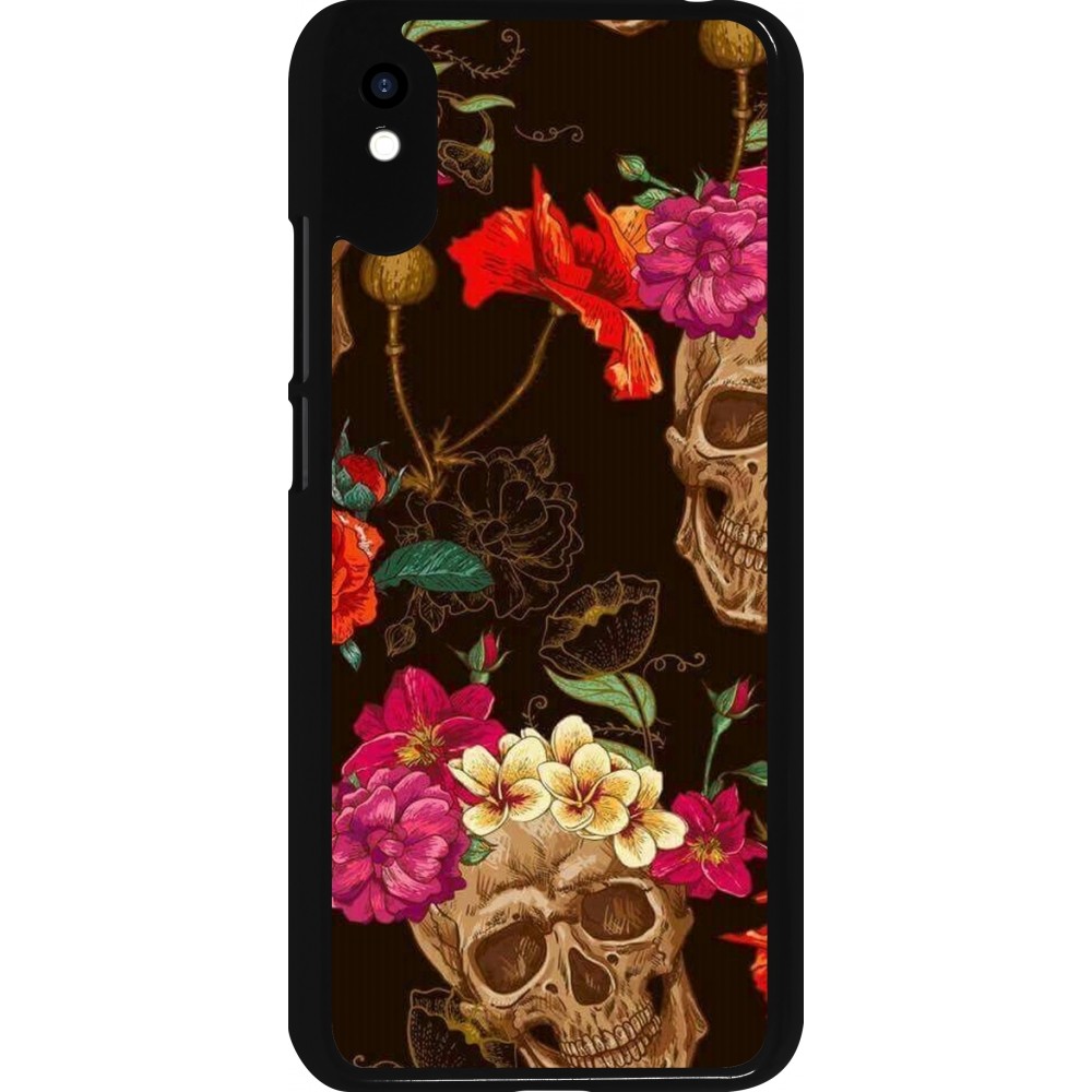 Xiaomi Redmi 9A Case Hülle - Skulls and flowers