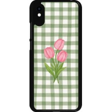 Coque Xiaomi Redmi 9A - Green vichy tulips Spring 2026