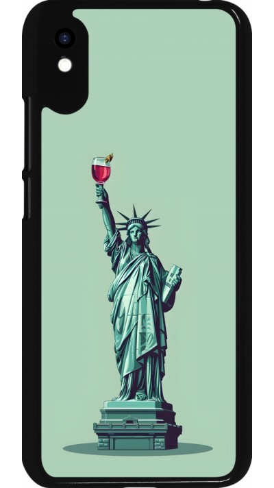 Xiaomi Redmi 9A Case Hülle - Freiheitsstatue mit einem Glas Wein