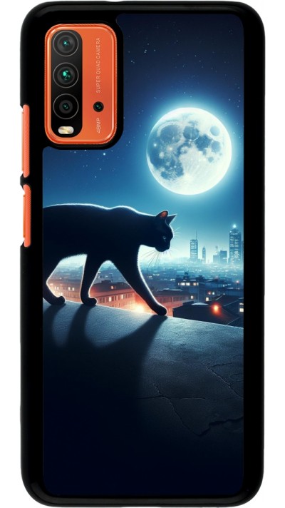 Coque Xiaomi Redmi 9T - Chat noir sous la pleine lune