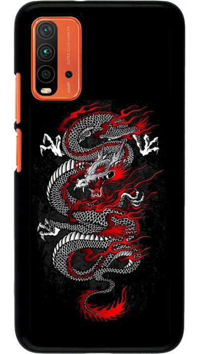 Coque Xiaomi Redmi 9T - Japanese style Dragon Tattoo Red Black