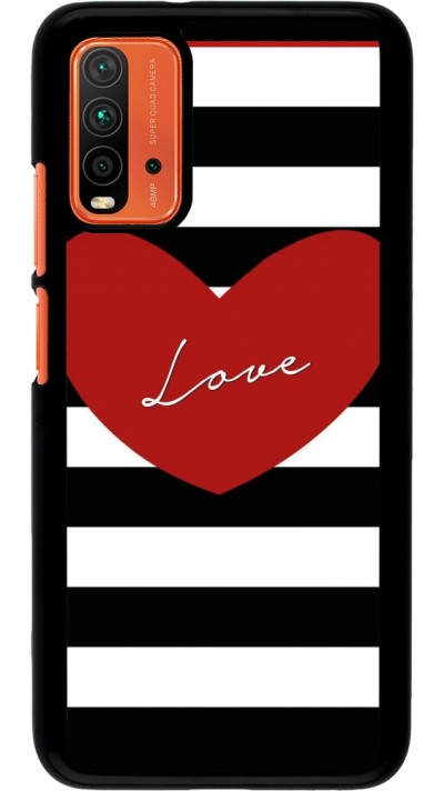 Coque Xiaomi Redmi 9T - Valentine 2023 heart black and white lines