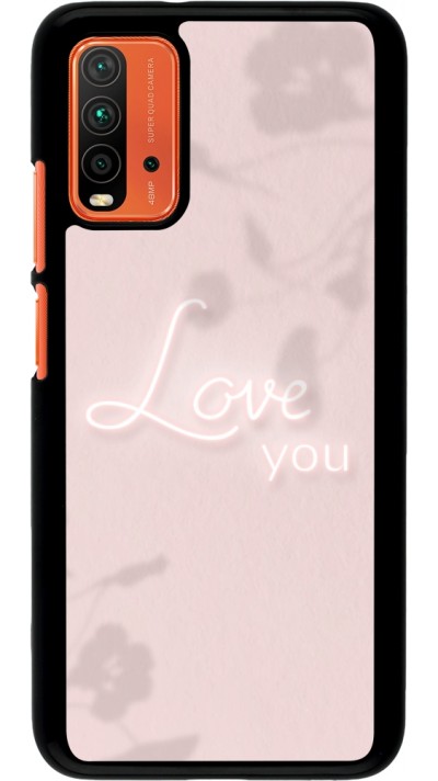 Coque Xiaomi Redmi 9T - Valentine 2023 love you neon flowers shadows